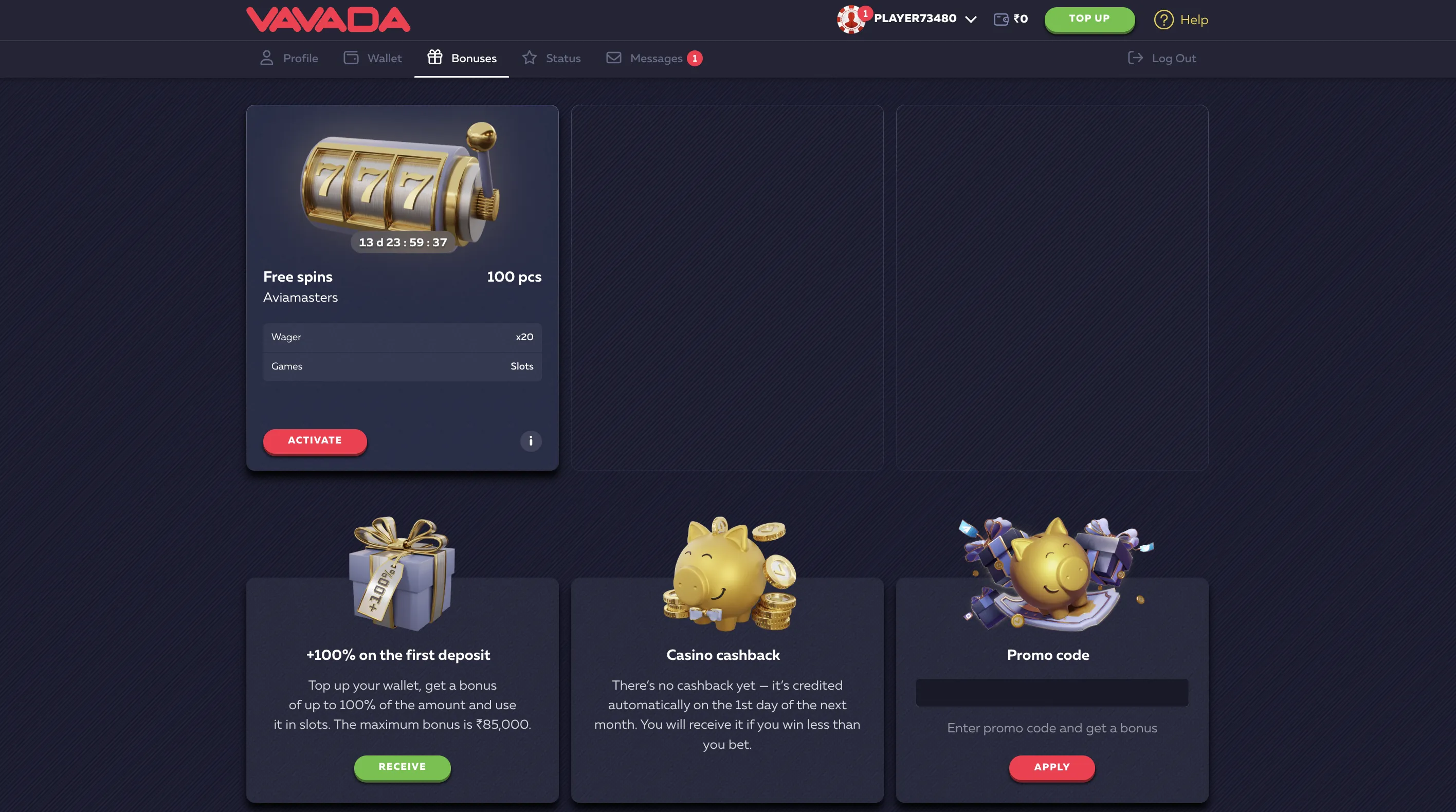 Tournaments, bonuses, and promotions in the app
